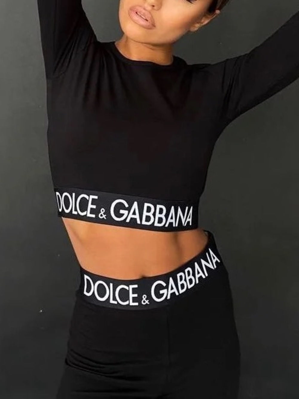 Dolce & Gabbana Black Long-Sleeve Logo Crop Top